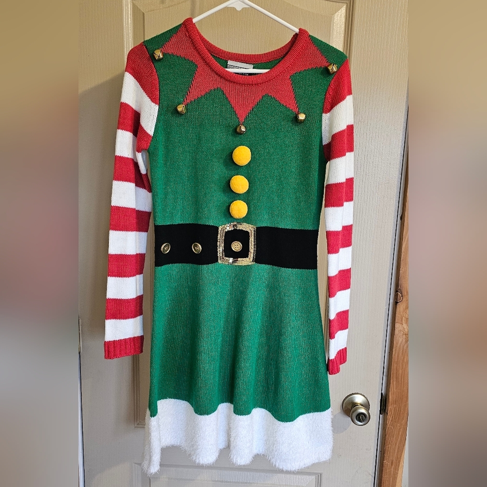 Allison Brittney Green Christmas Elf Sweater Dress Size Small